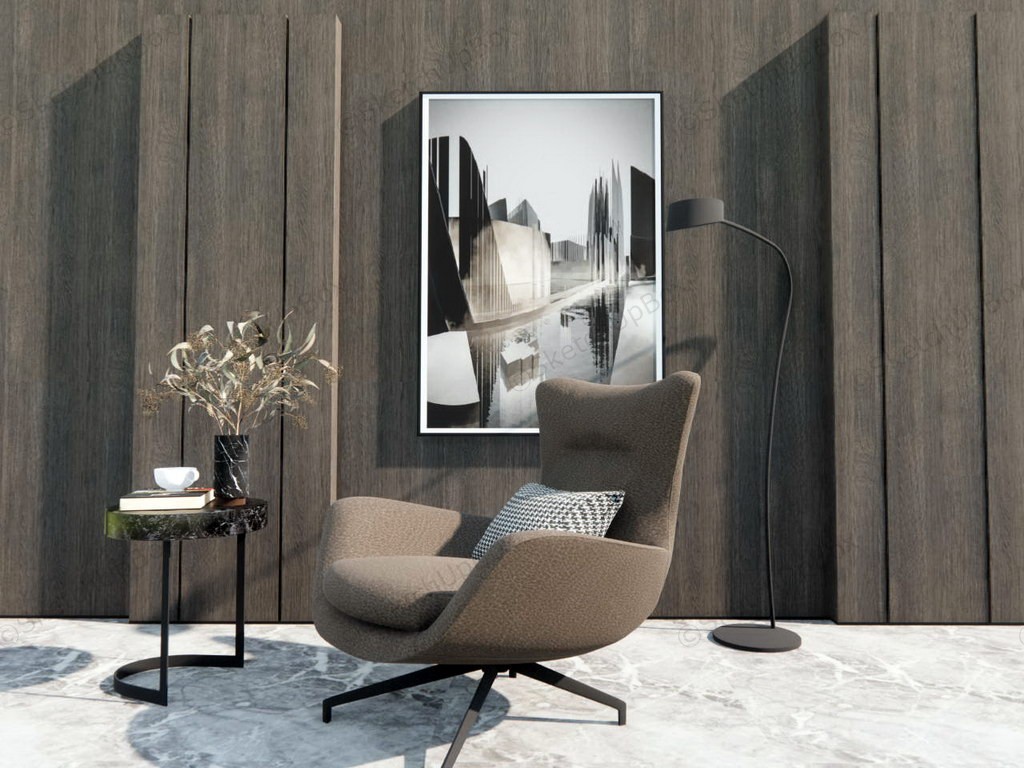 Accent Chair Side Table And Floor Lamp sketchup model preview - SketchupBox