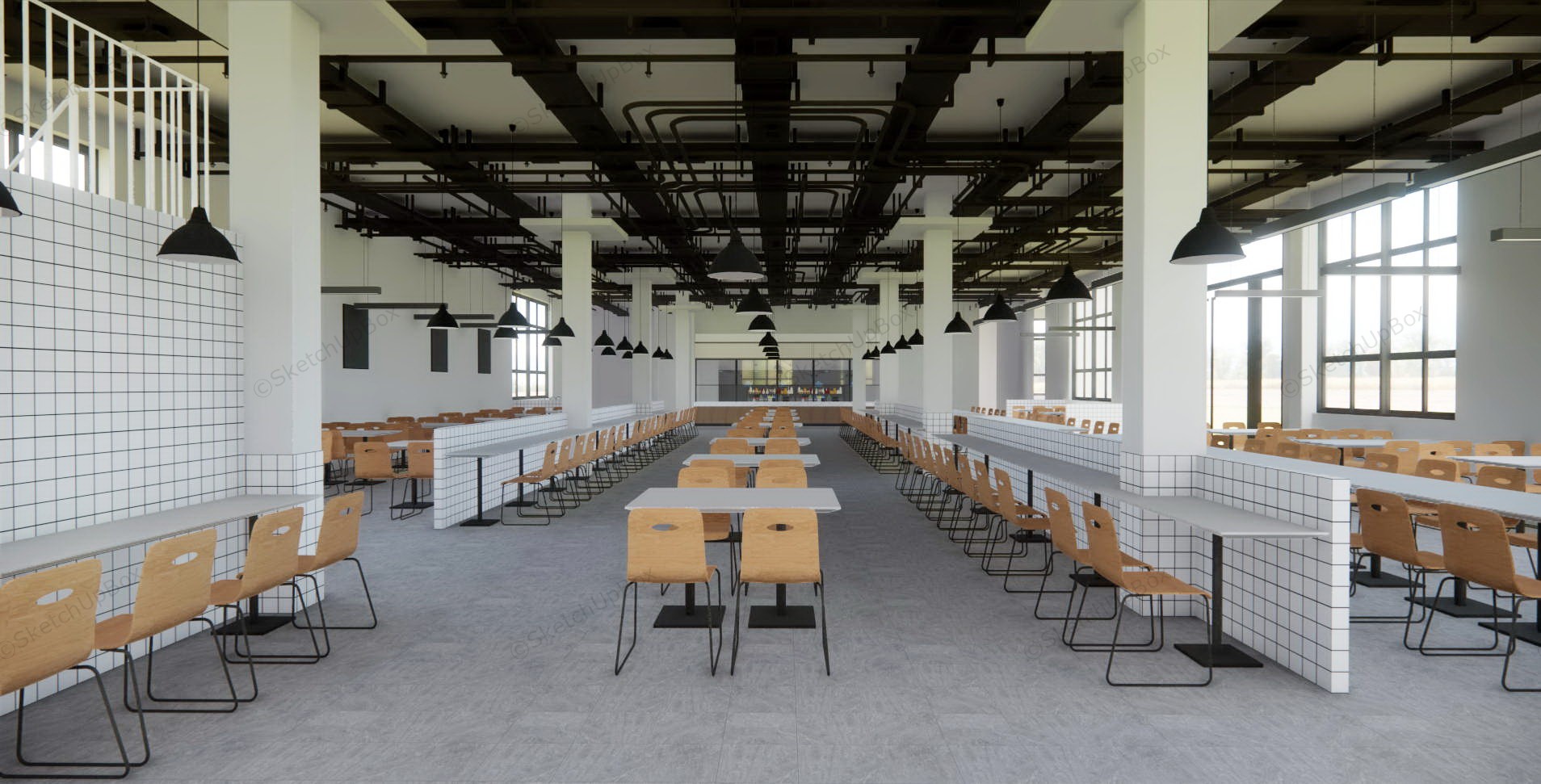 School Canteen Interior Design sketchup model preview - SketchupBox