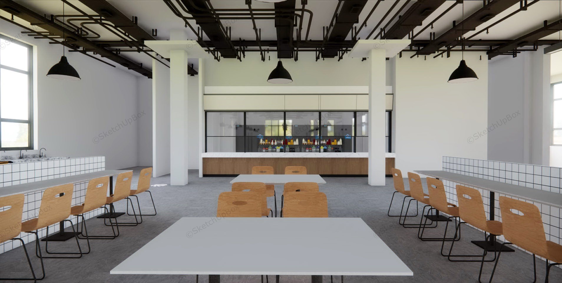 School Canteen Interior Design sketchup model preview - SketchupBox
