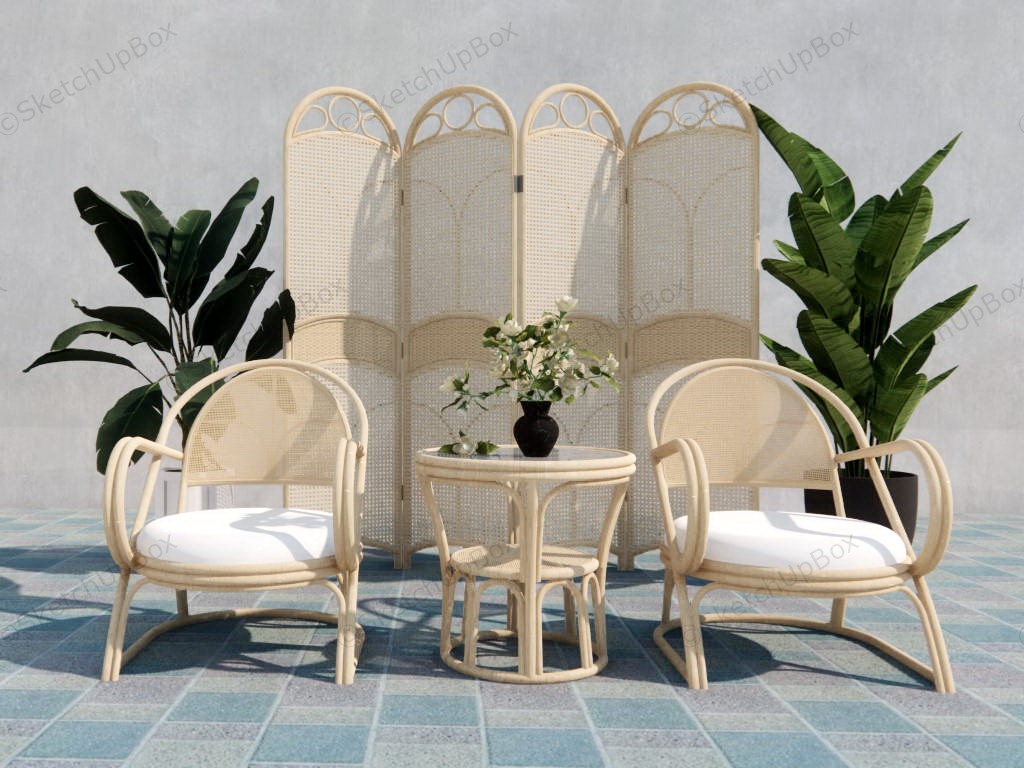 Rattan Accent Chair With Room Divider sketchup model preview - SketchupBox