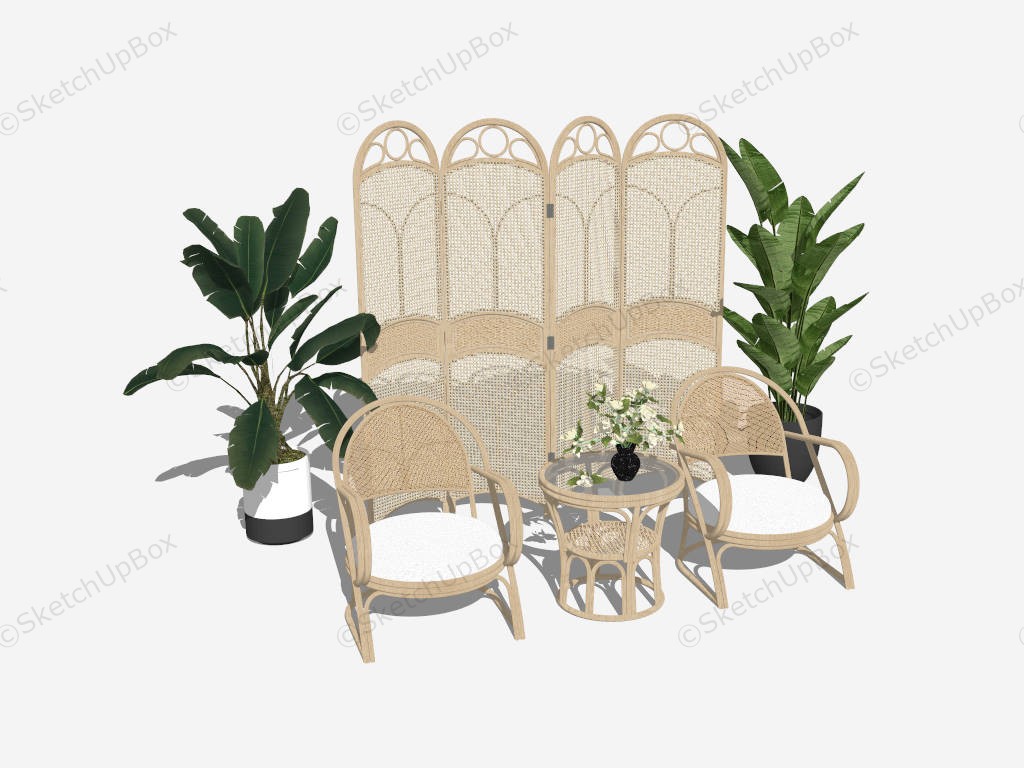 Rattan Accent Chair With Room Divider sketchup model preview - SketchupBox