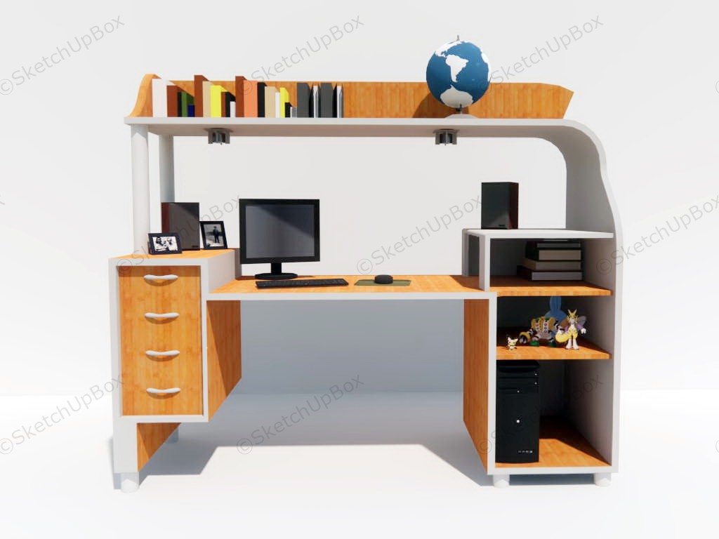 Kids Computer Desk With Hutch sketchup model preview - SketchupBox