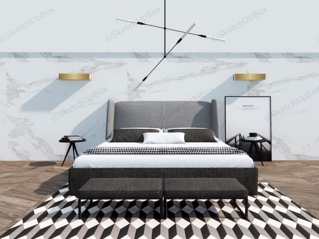Modern Grey And White Bedroom Decor Ideas sketchup model preview - SketchupBox