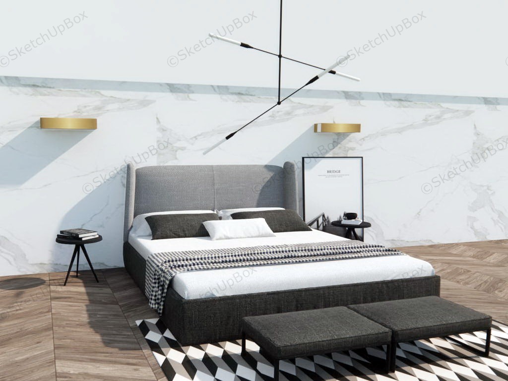 Modern Grey And White Bedroom Decor Ideas sketchup model preview - SketchupBox