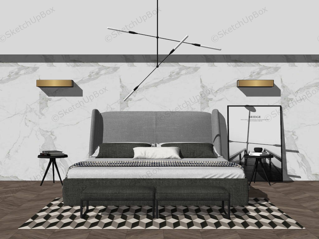 Modern Grey And White Bedroom Decor Ideas sketchup model preview - SketchupBox