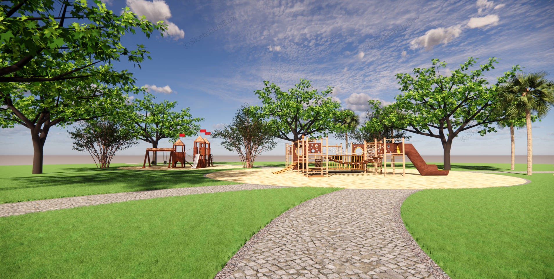 Wooden Outdoor Playset For Backyard sketchup model preview - SketchupBox