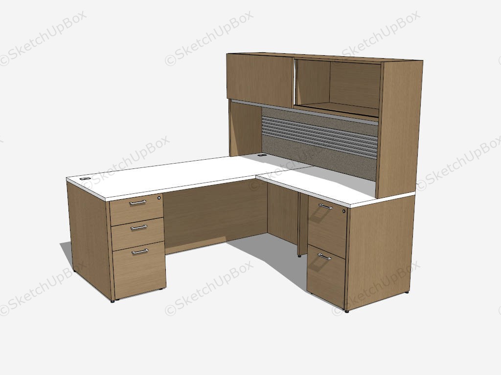 L Shaped Office Desk With Hutch sketchup model preview - SketchupBox