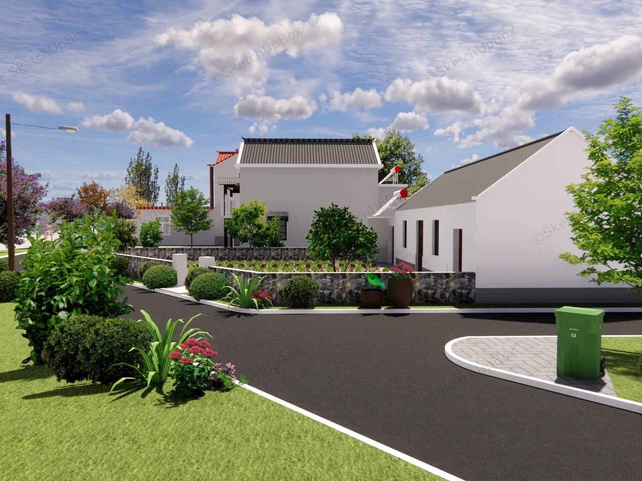 Modern House Design In Village sketchup model preview - SketchupBox