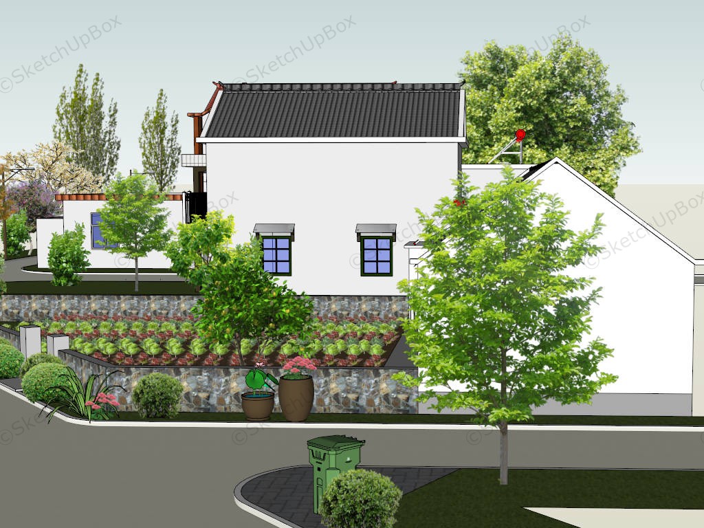 Modern House Design In Village sketchup model preview - SketchupBox
