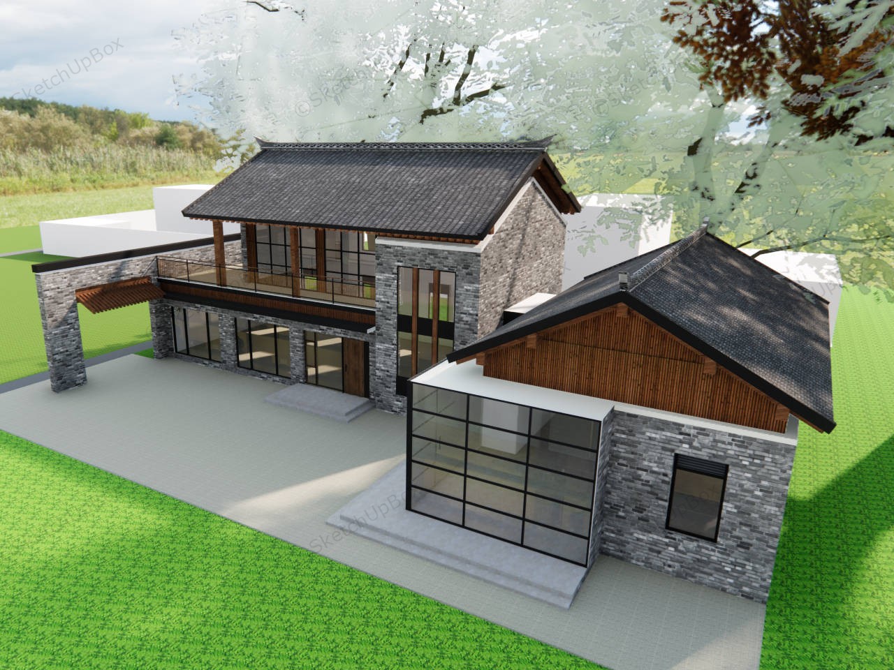 Small Country Inn Design sketchup model preview - SketchupBox