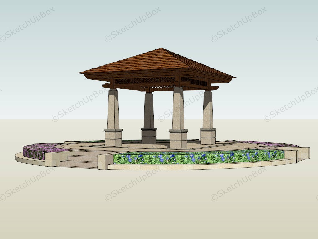 Public Pavilion With Raised Garden Bed sketchup model preview - SketchupBox