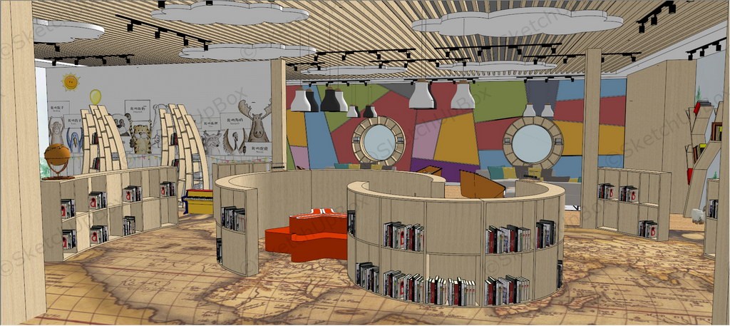 Elementary School Library Design Idea sketchup model preview - SketchupBox