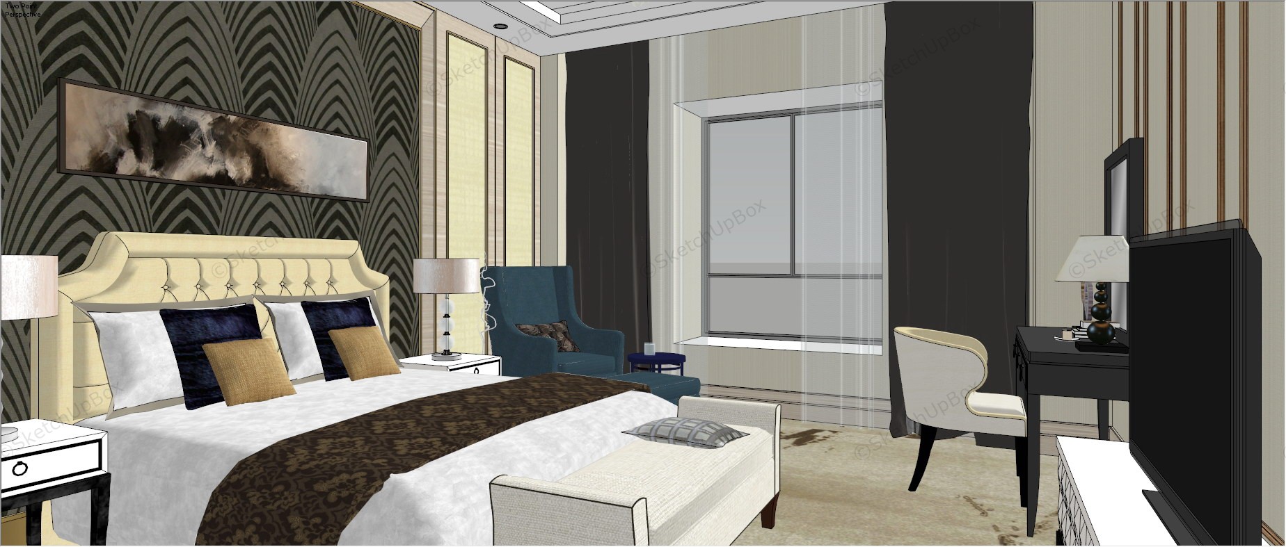 Deluxe King Room Interior Design sketchup model preview - SketchupBox