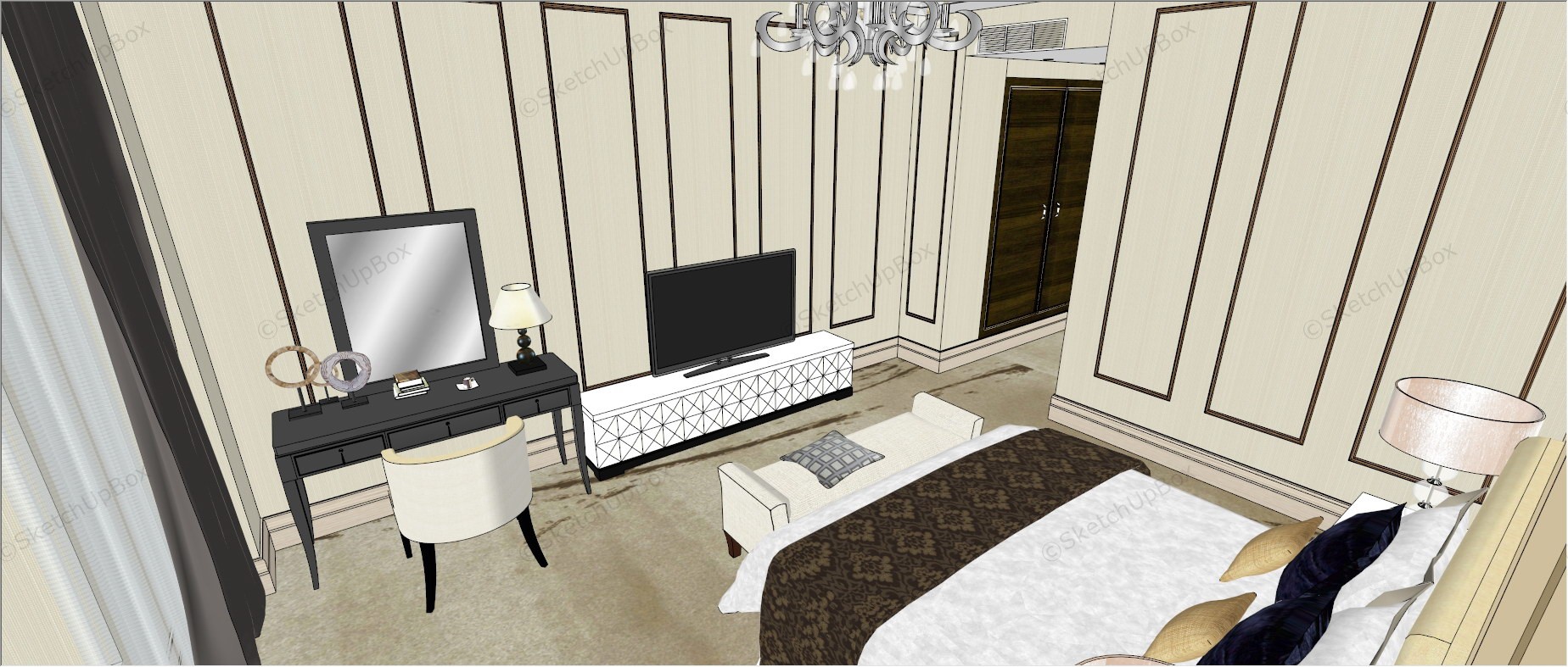 Deluxe King Room Interior Design sketchup model preview - SketchupBox