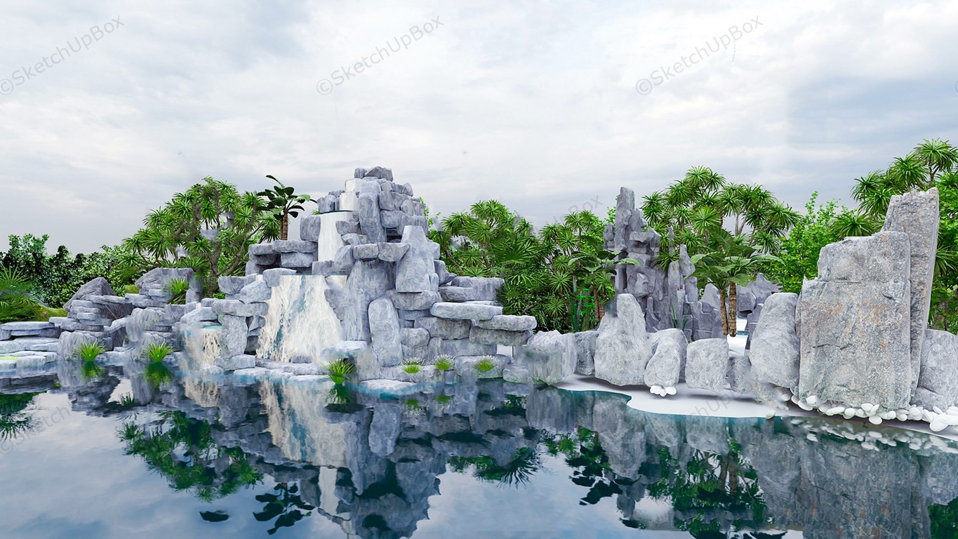 Waterfall Chinese Rock Garden sketchup model preview - SketchupBox