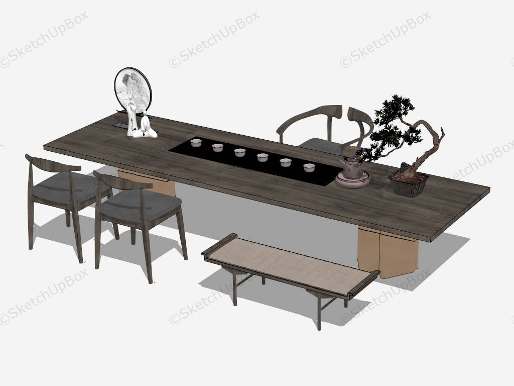 Chinese Tea Table With Chairs sketchup model preview - SketchupBox