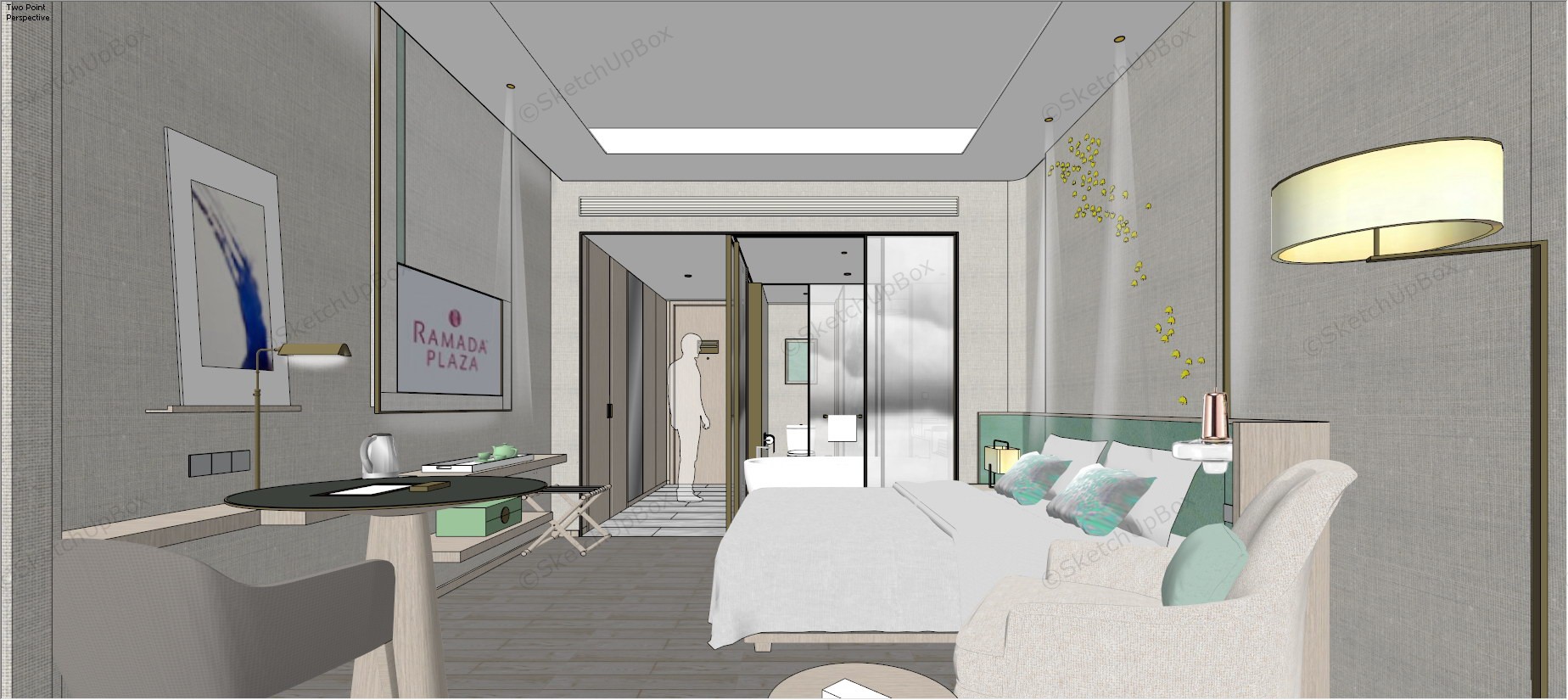 Single Deluxe Hotel Room sketchup model preview - SketchupBox