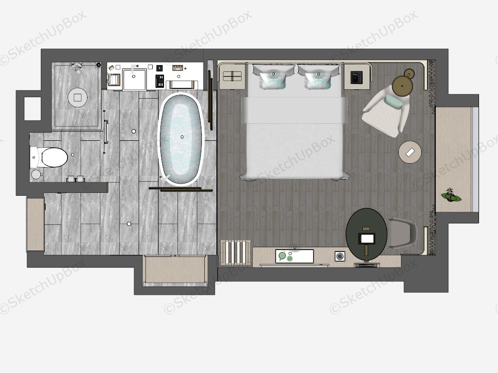 Single Deluxe Hotel Room sketchup model preview - SketchupBox