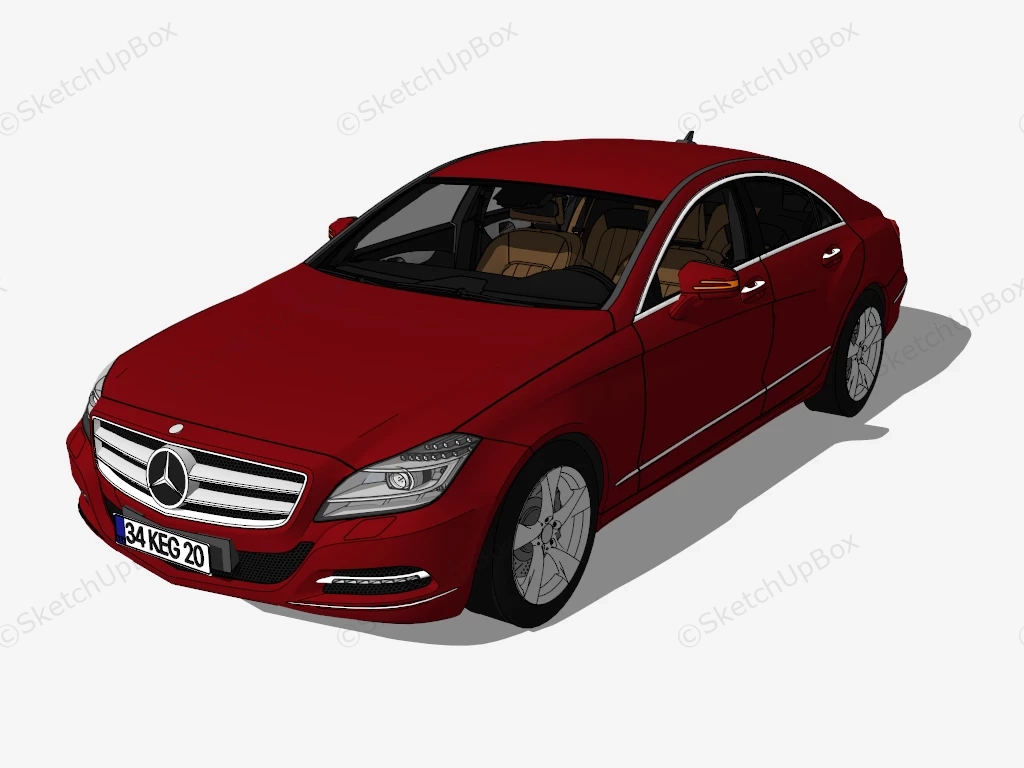 Red Mercedes Sedan sketchup model preview - SketchupBox