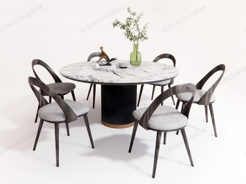 Round Marble Dining Room Set sketchup model preview - SketchupBox