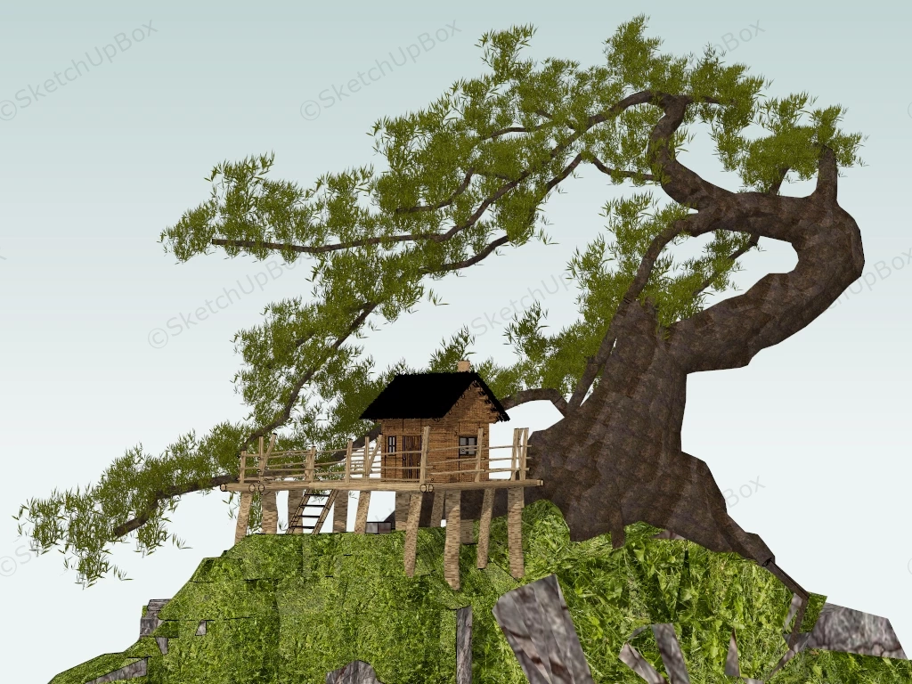 Wood Cabin On Top Of Mountain sketchup model preview - SketchupBox