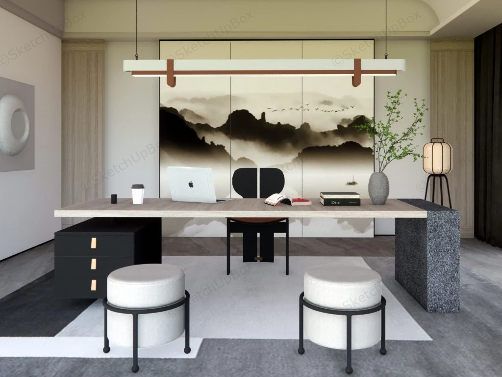 Chinese Home Office Workstation Ideas sketchup model preview - SketchupBox