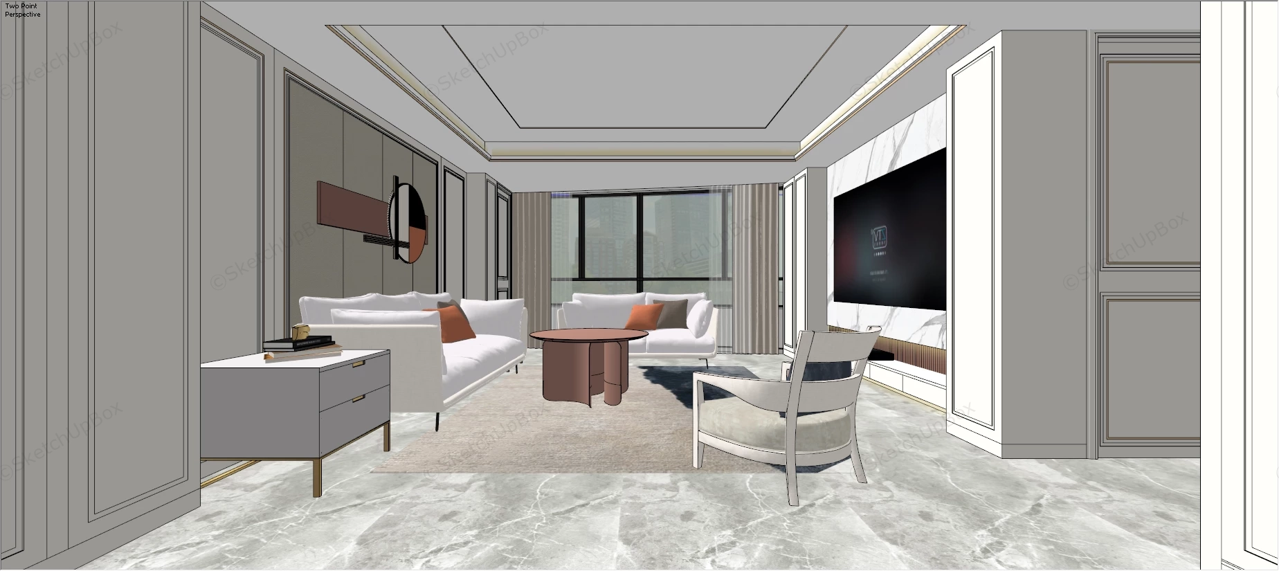 2 Bedroom Apartment Interior Design sketchup model preview - SketchupBox