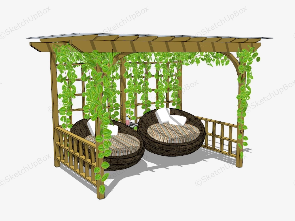 Small Wooden Pergola With Sofa sketchup model preview - SketchupBox