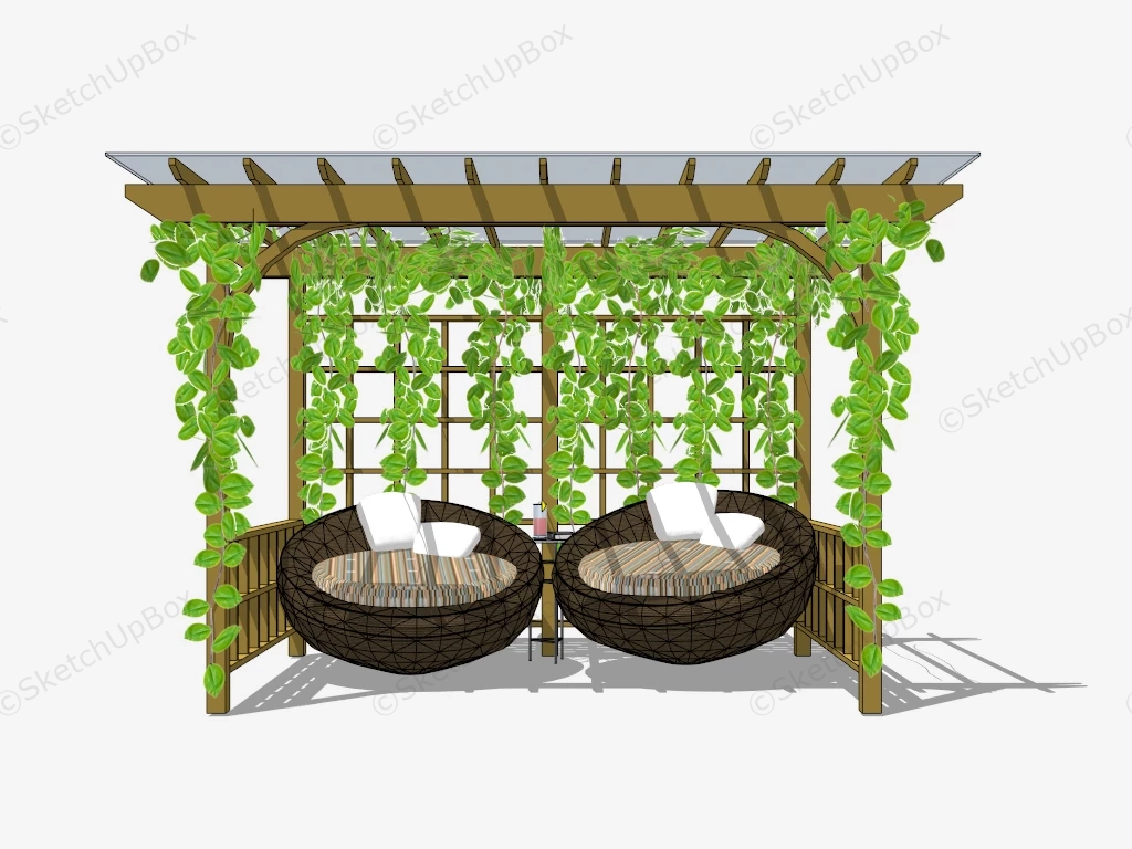 Small Wooden Pergola With Sofa sketchup model preview - SketchupBox