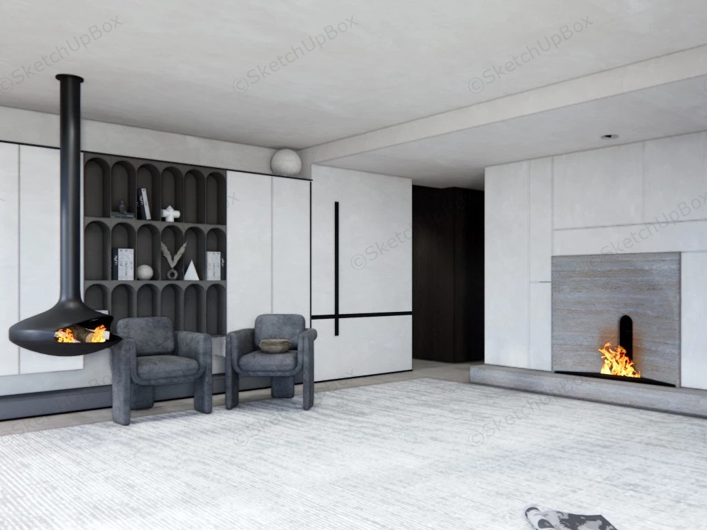 Living Room With Accent Chairs And Fireplace sketchup model preview - SketchupBox