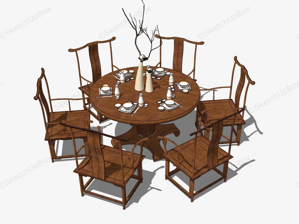 Chinese Round Dining Table Set sketchup model preview - SketchupBox