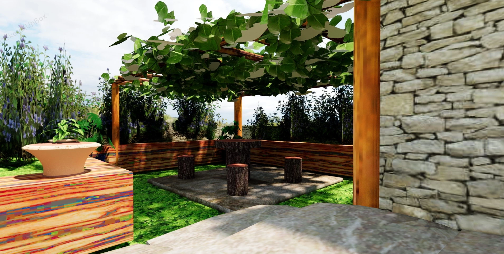 Rustic Backyard Garden Design Idea sketchup model preview - SketchupBox