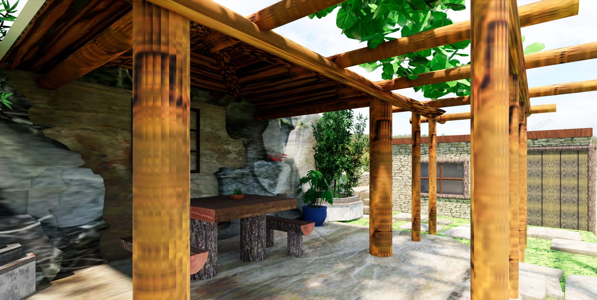 Rustic Backyard Garden Design Idea sketchup model preview - SketchupBox