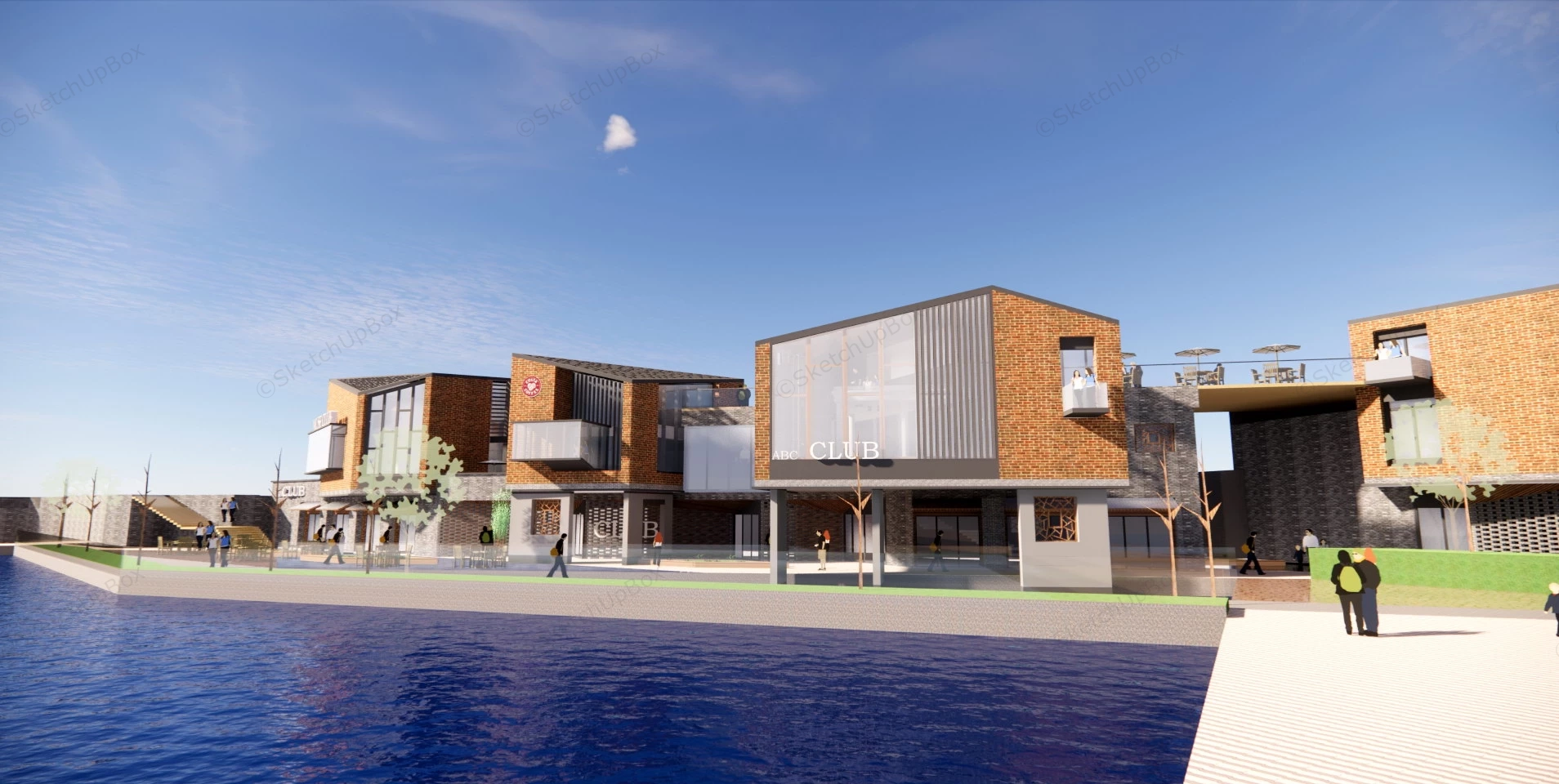 Riverside Pedestrian Street Design sketchup model preview - SketchupBox