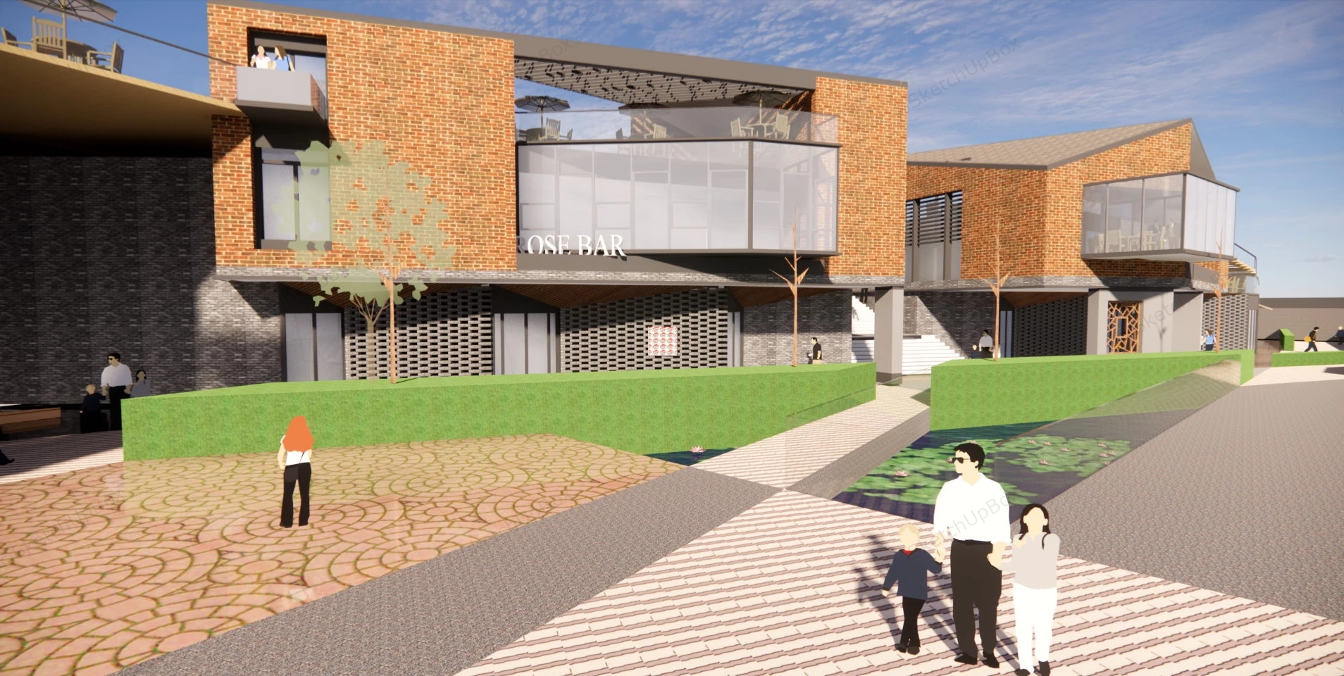 Riverside Pedestrian Street Design sketchup model preview - SketchupBox