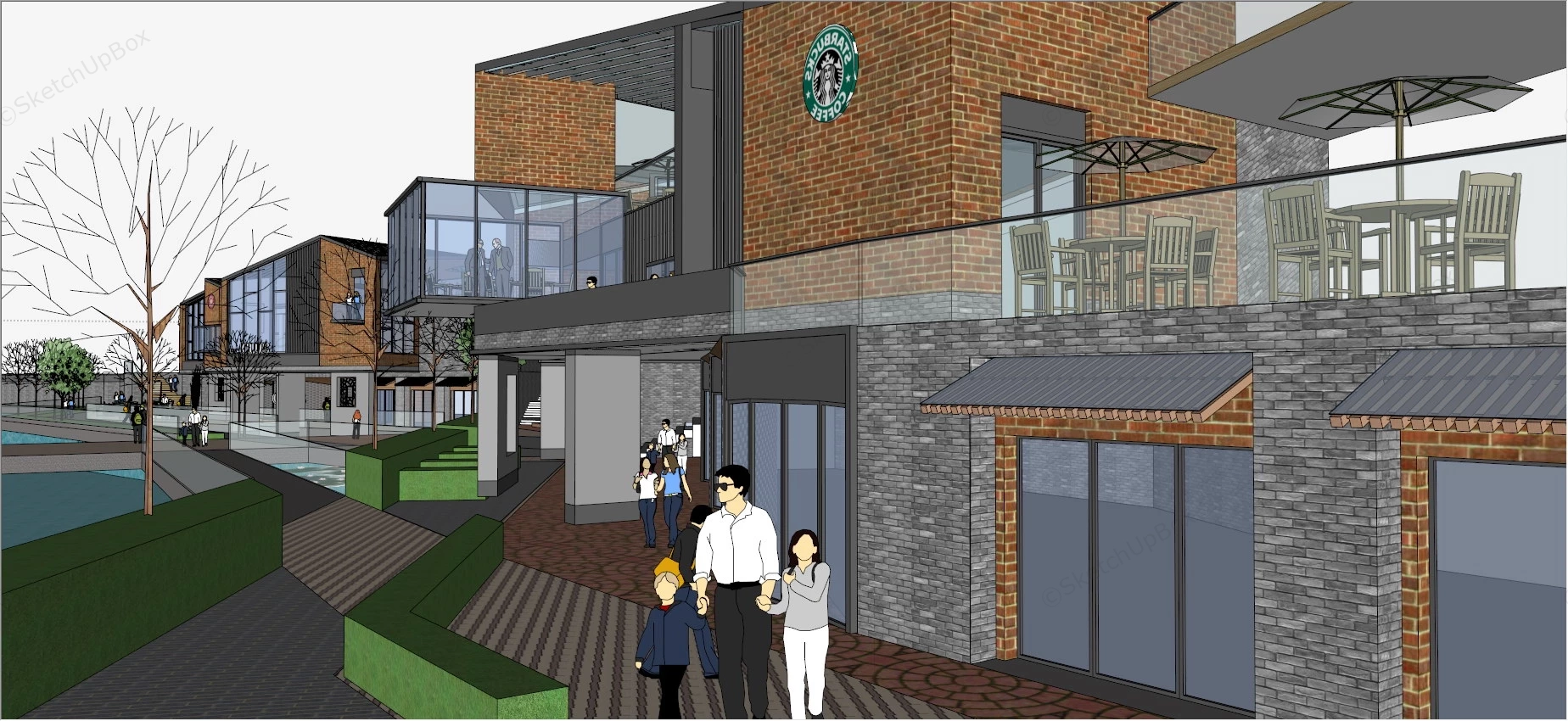 Riverside Pedestrian Street Design sketchup model preview - SketchupBox
