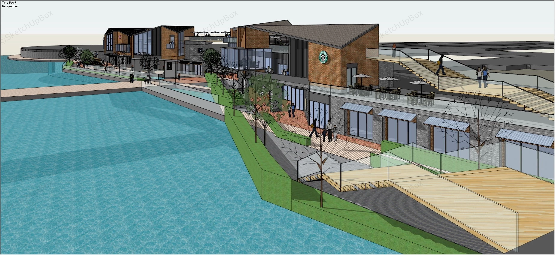 Riverside Pedestrian Street Design sketchup model preview - SketchupBox
