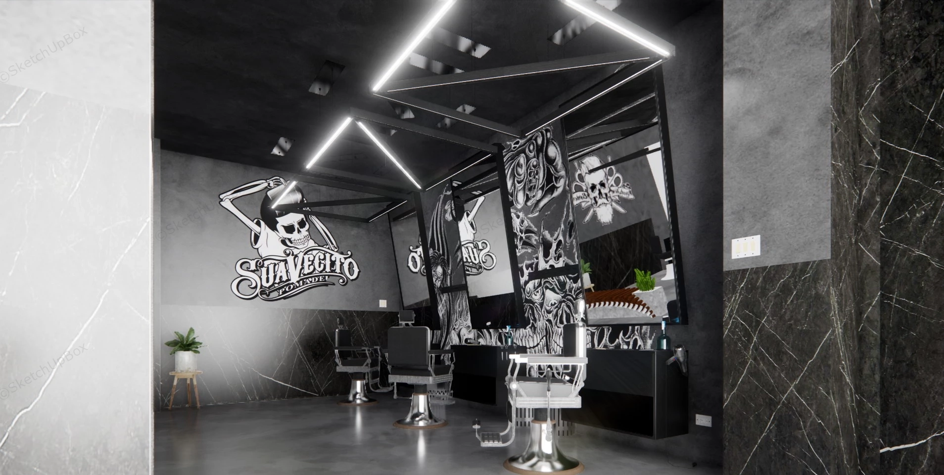 Cool Hair Salon Design sketchup model preview - SketchupBox