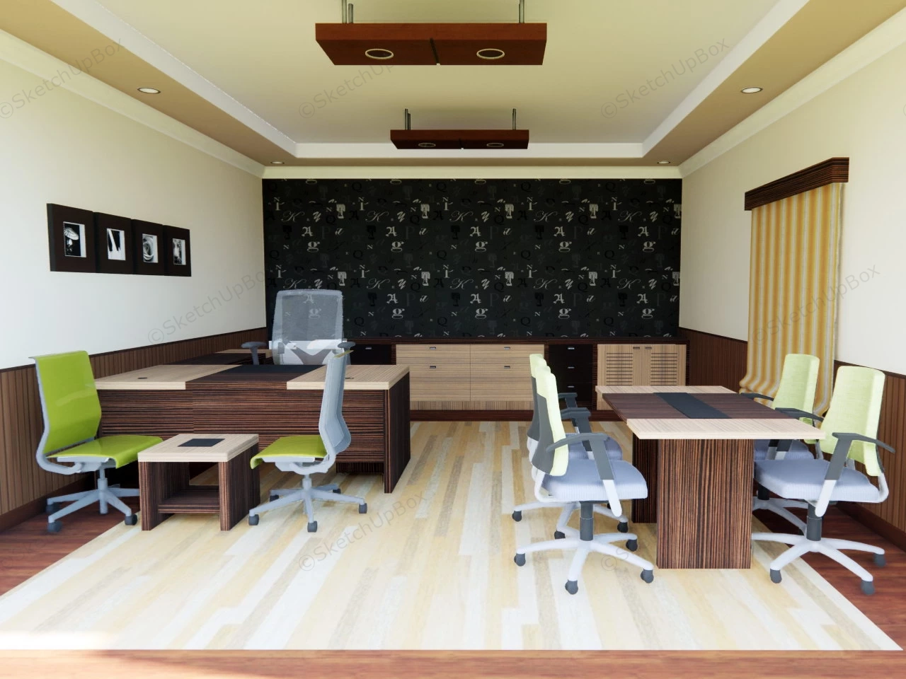Small Office Interior With Desks And Filing Cabinets sketchup model preview - SketchupBox