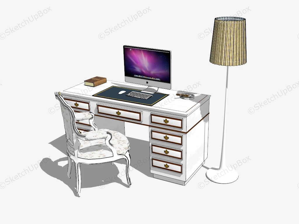 White Desk And Chair For Home Office sketchup model preview - SketchupBox