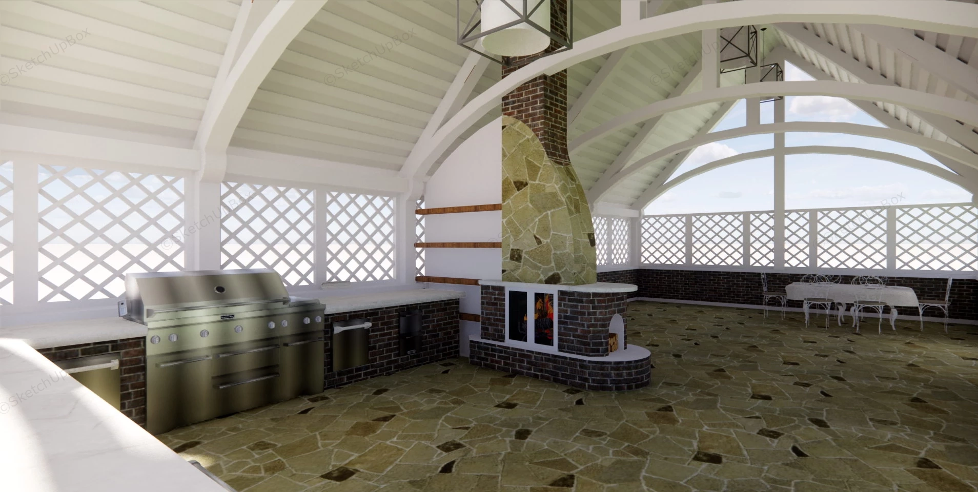 Traditional Outdoor Brick Kitchen sketchup model preview - SketchupBox