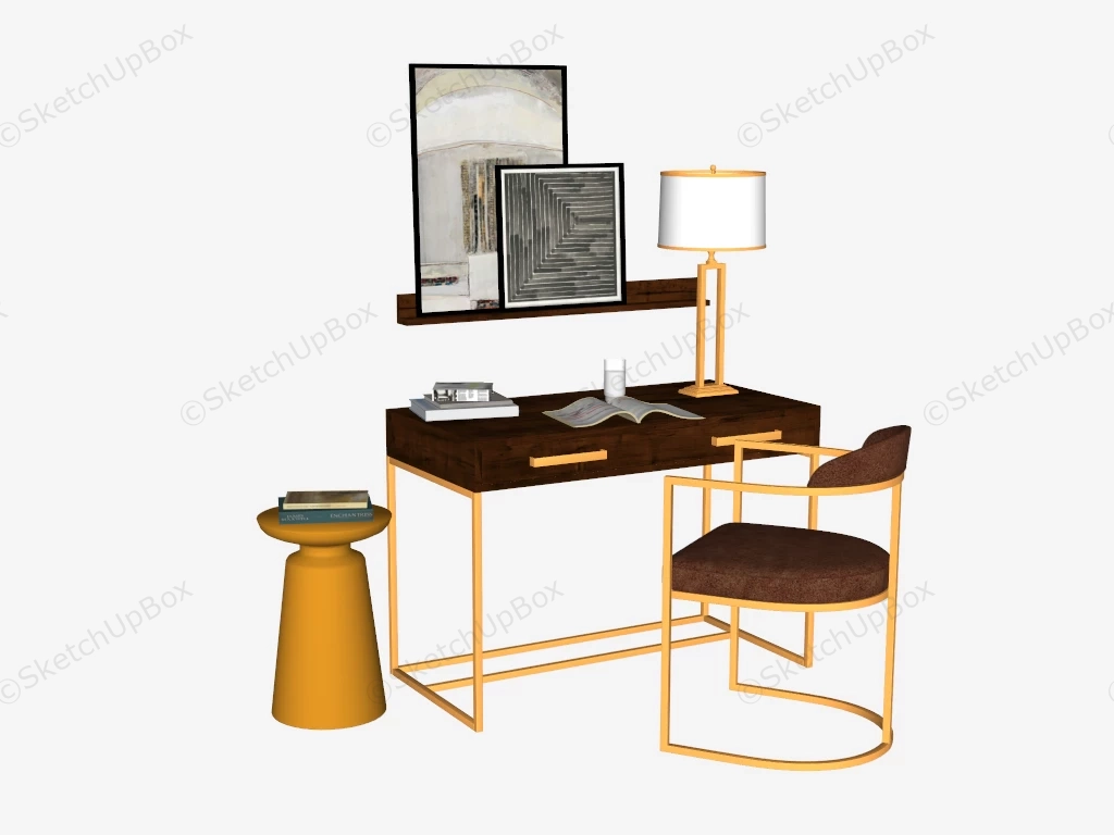 Mid Century Home Office Desk sketchup model preview - SketchupBox