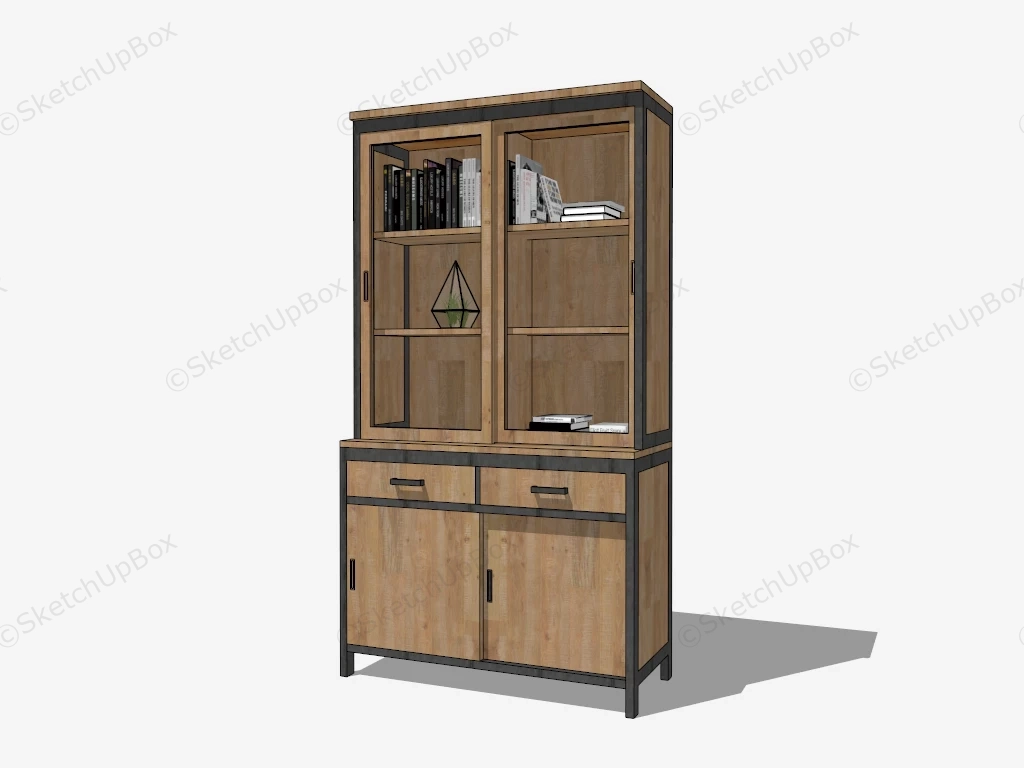 Rustic Wood Bookcase With Doors sketchup model preview - SketchupBox