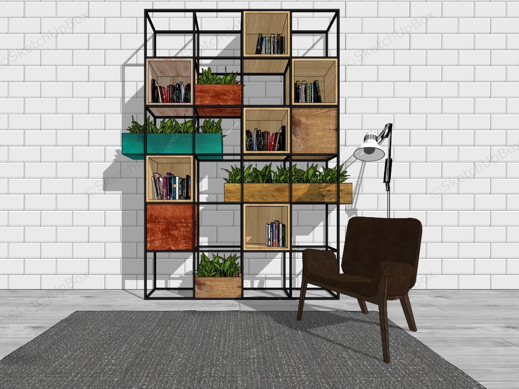 Metal Frame Bookshelf And Planter sketchup model preview - SketchupBox