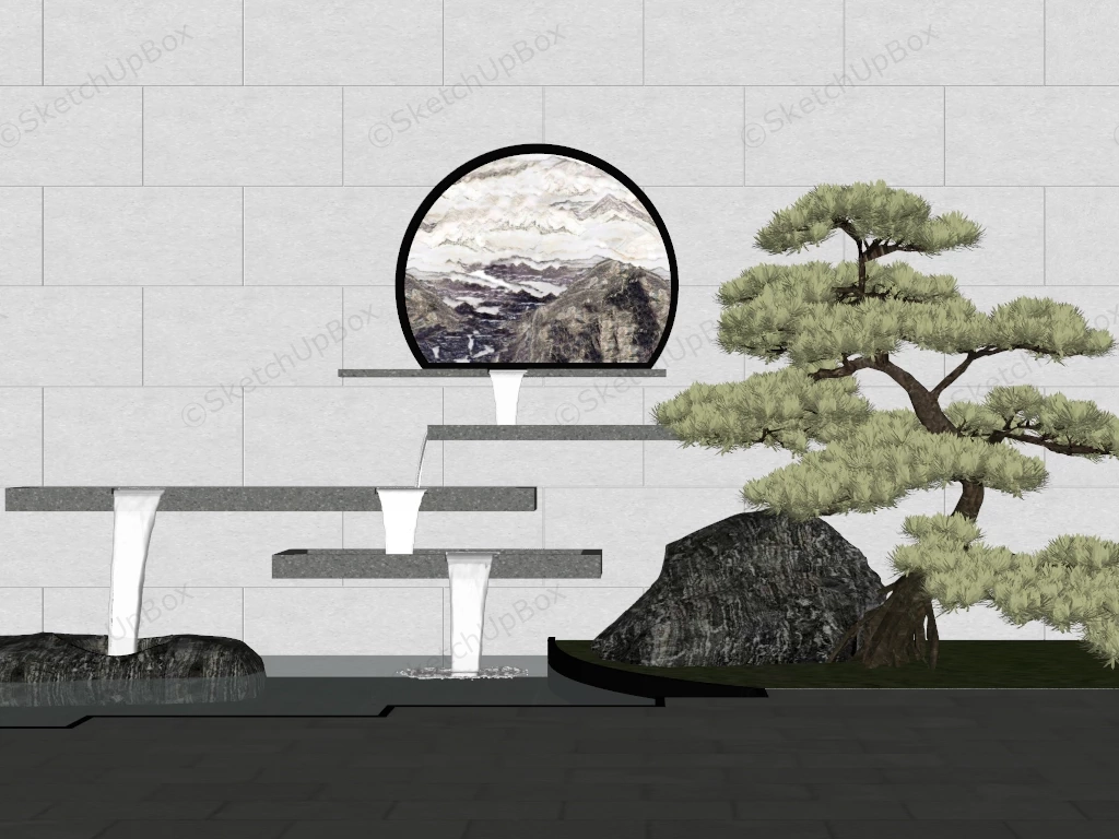 Chinese Garden Water Feature Idea sketchup model preview - SketchupBox