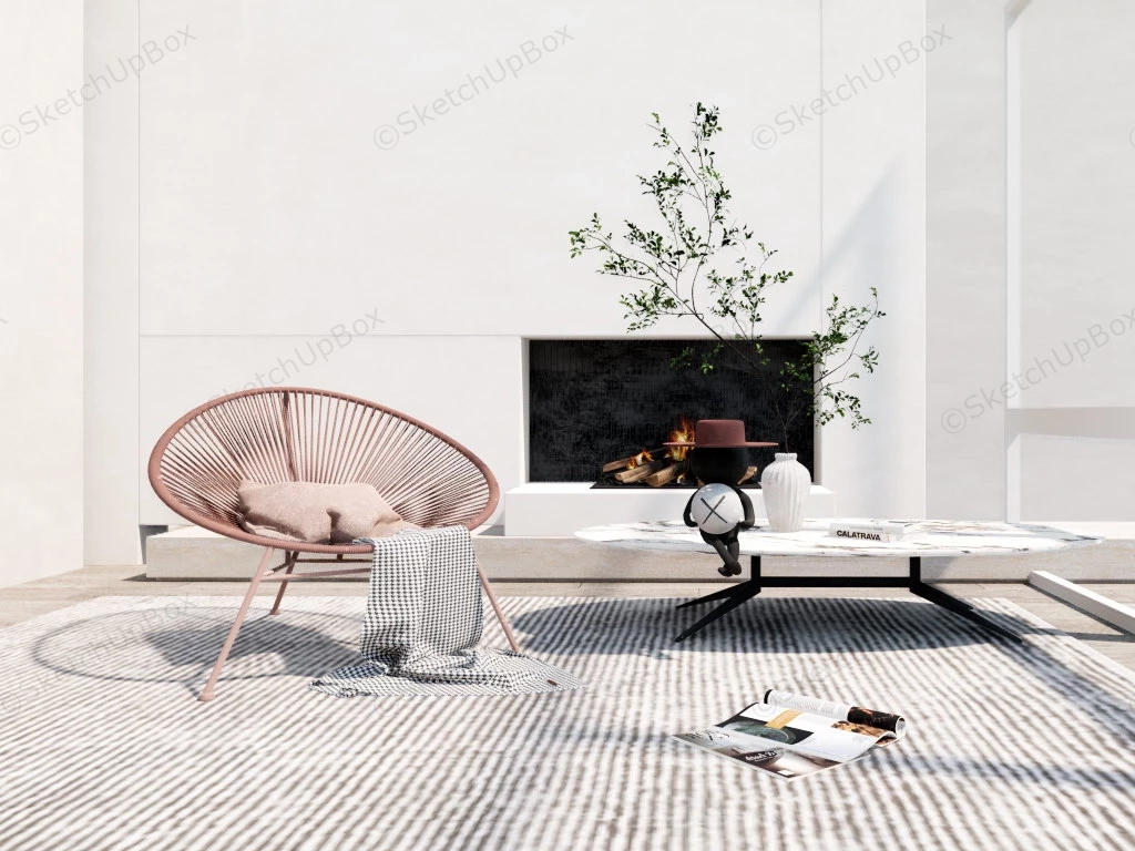 Lounge Chair And Marble Coffee Table sketchup model preview - SketchupBox