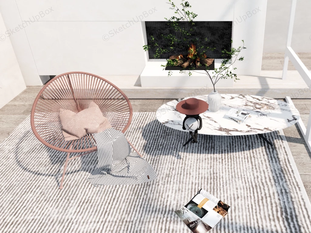 Lounge Chair And Marble Coffee Table sketchup model preview - SketchupBox