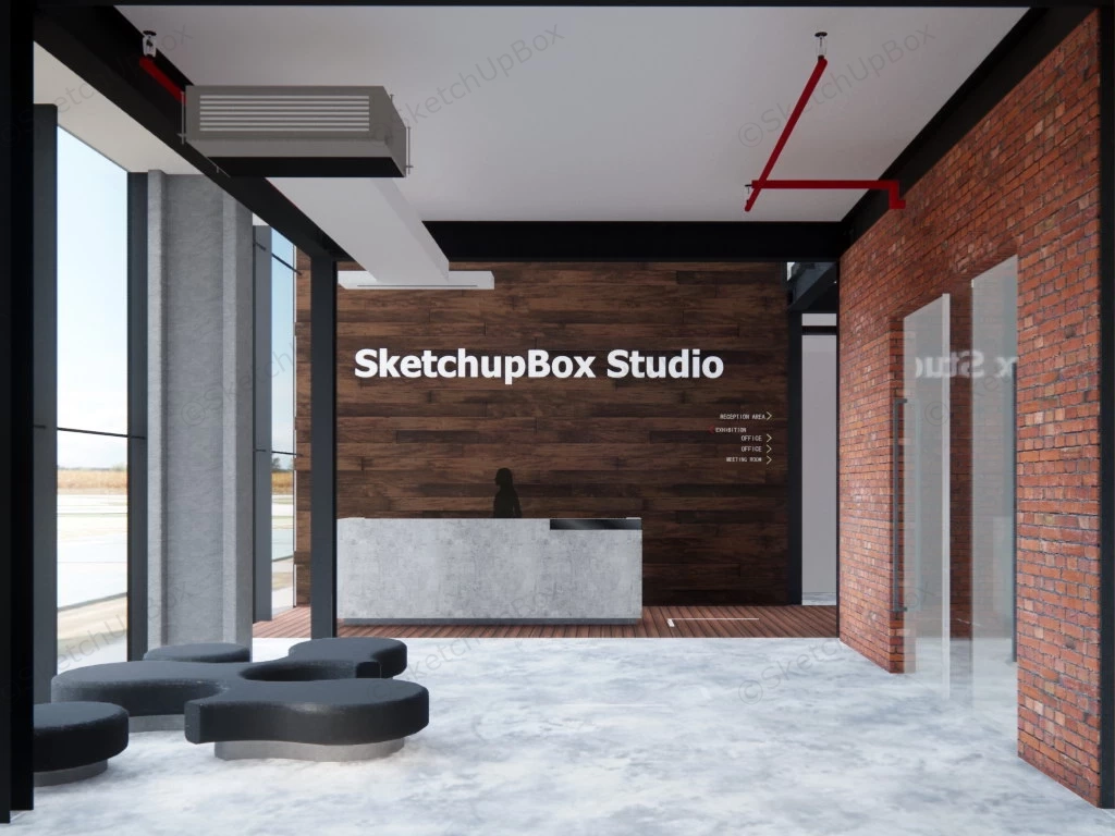 Industrial Style Office Design sketchup model preview - SketchupBox
