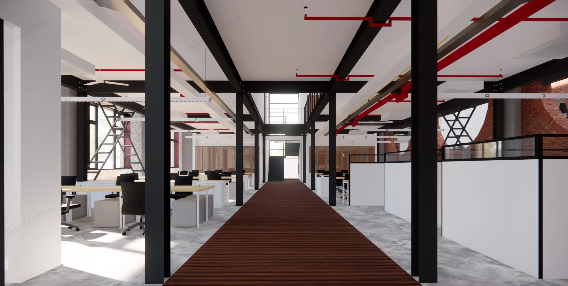 Industrial Style Office Design sketchup model preview - SketchupBox
