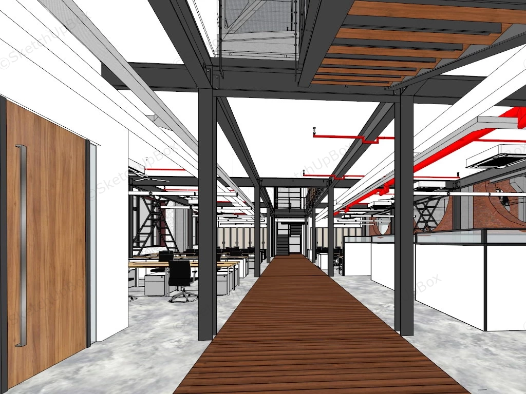 Industrial Style Office Design sketchup model preview - SketchupBox